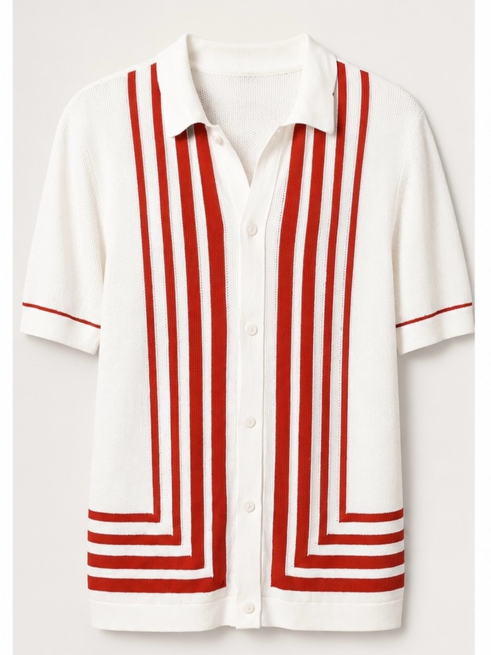 White Knit Banana Republic Button-Up Shirt with Burnt Orange Stripe Detail